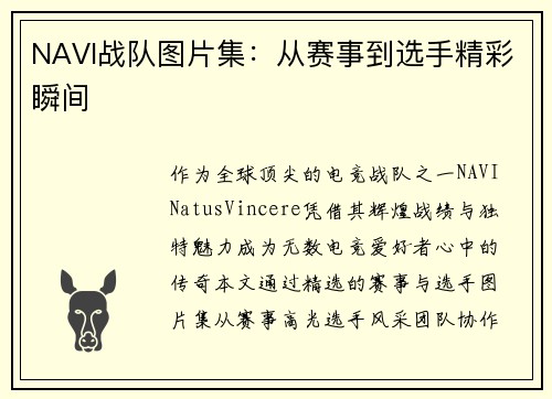 NAVI战队图片集：从赛事到选手精彩瞬间
