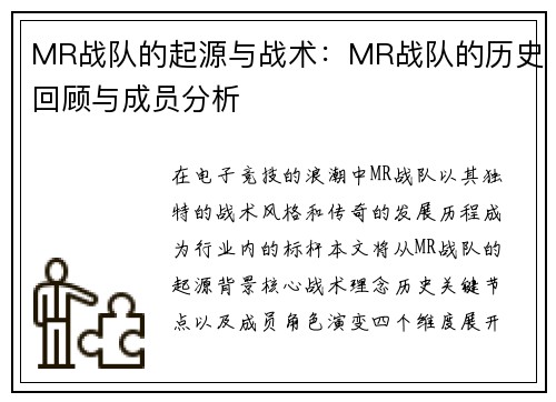 MR战队的起源与战术：MR战队的历史回顾与成员分析